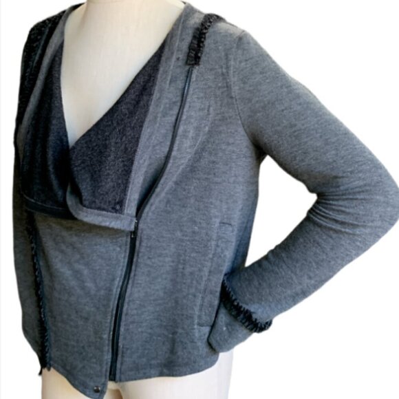 Mystree Asymmetric Zip Jacket Ruffle Accent Sz M Gray #53B - Picture 6 of 10